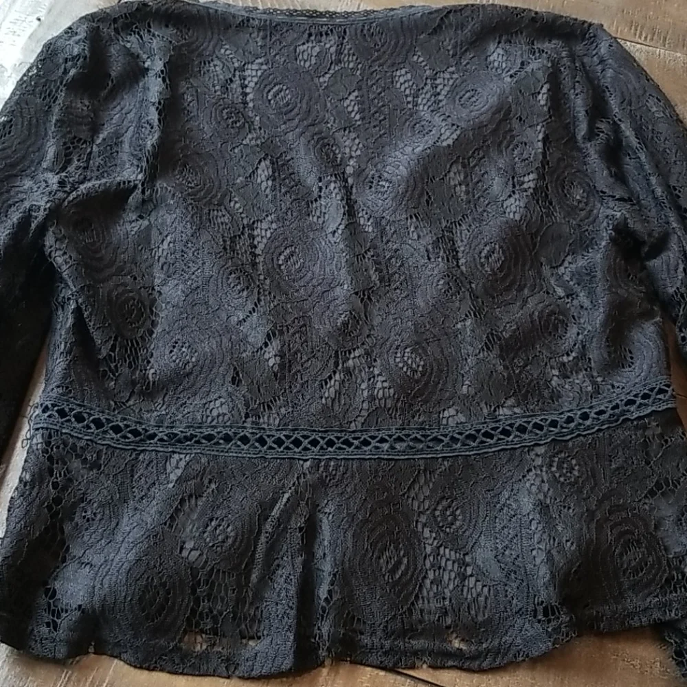 Black Lace Peplum Surplice Wrap Style Blouse